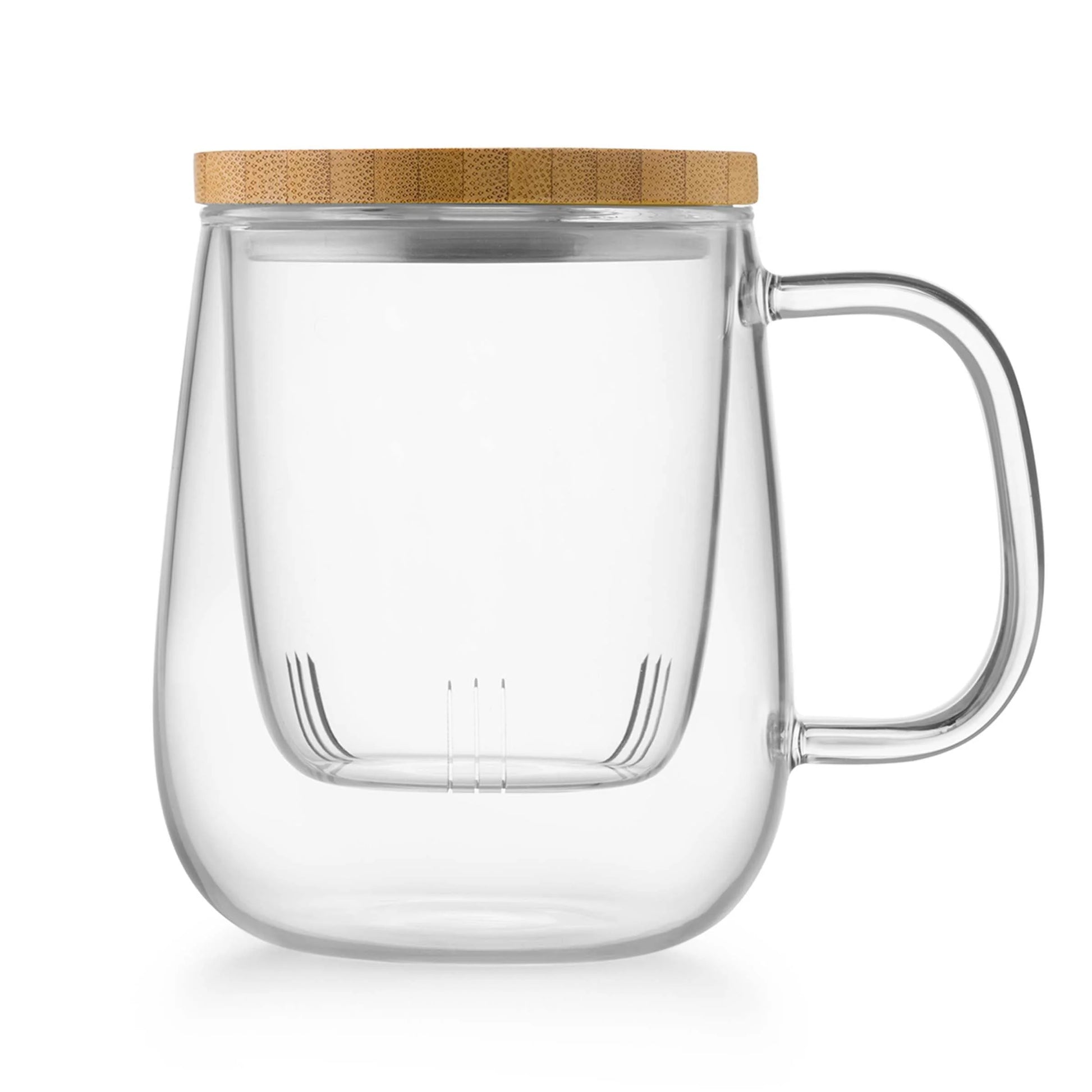 Doppelwandige Glasteekanne mit Bambusdeckel und Glasteesieb – 500 ml
