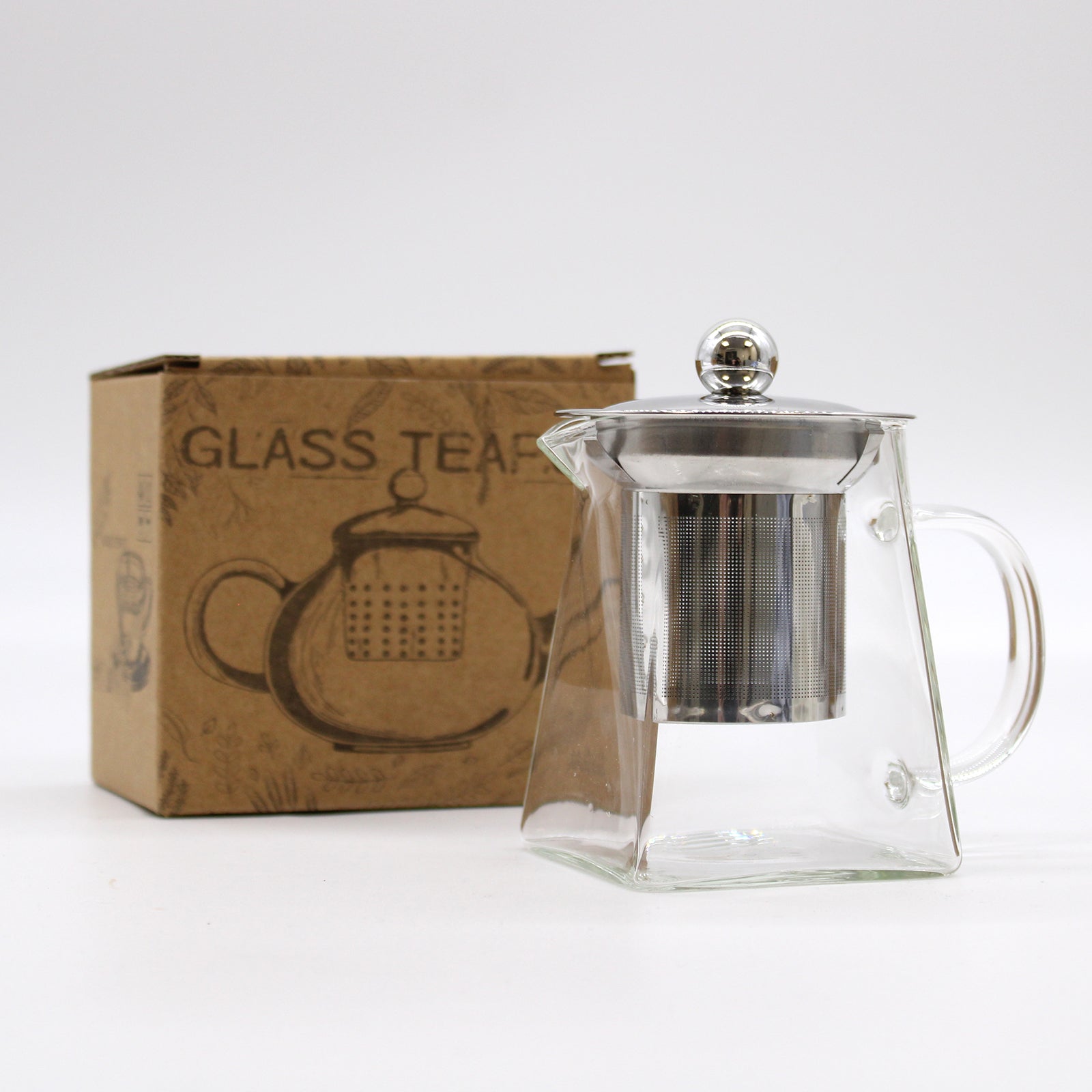 Glasteekanne mit Edelstahl-Siebeinsatz – 350 ml, mit Verpackung und integriertem Teesieb aus Metall