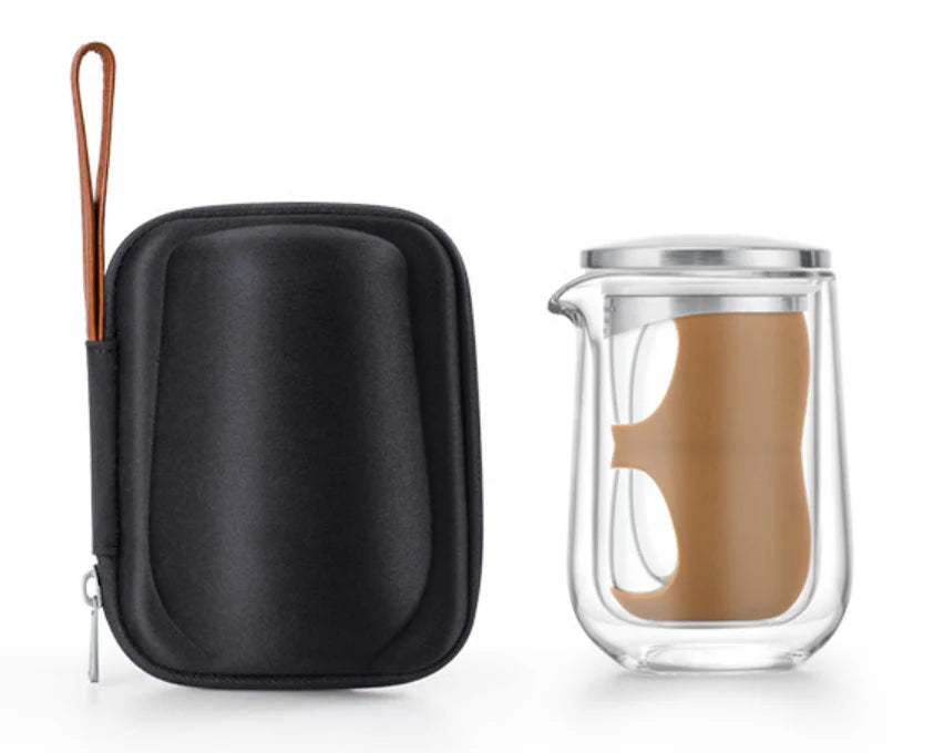 Reise-Teeset mit Glasteekanne, Glastasse und Transporttasche – 260 ml
