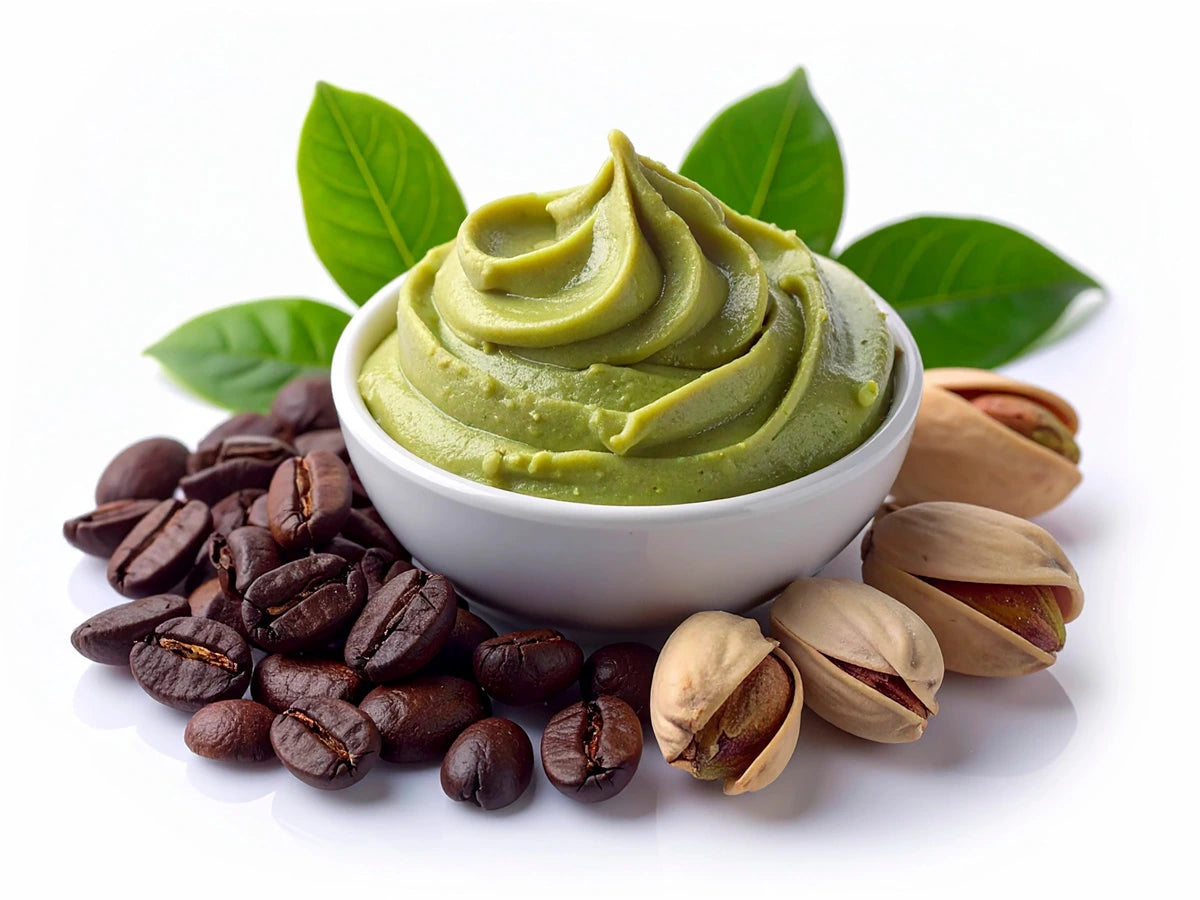 Aromatisierter Kaffee mit Pistazien- und Sahnegeschmack in Glasbecher