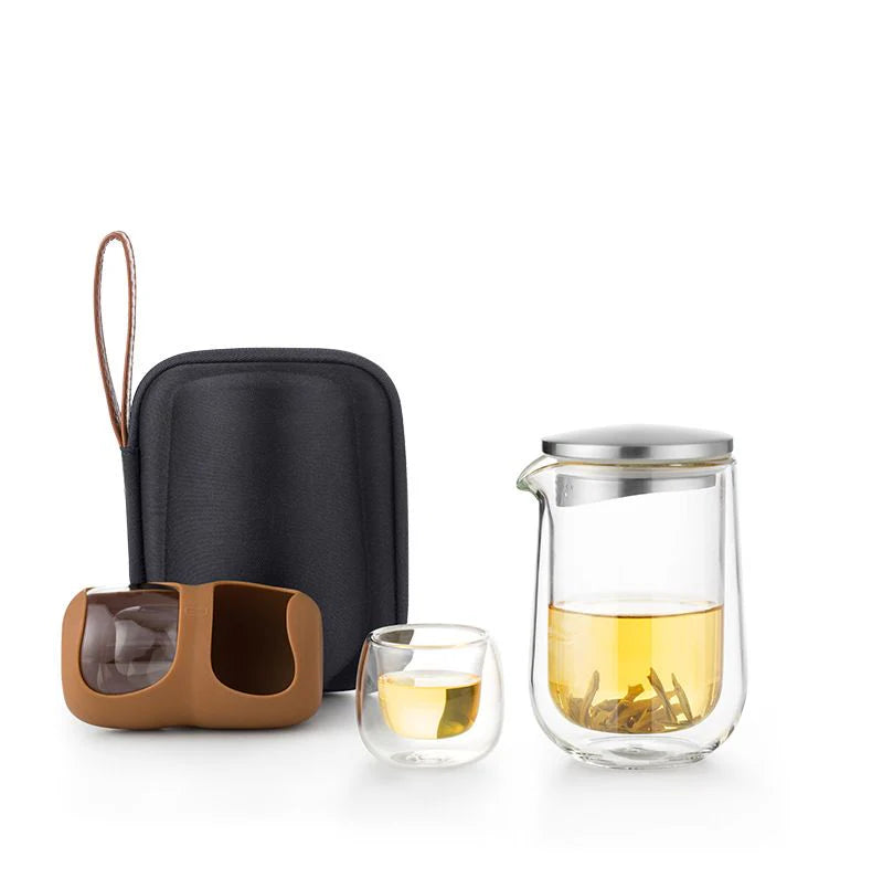 Reise-Teeset mit Glasteekanne, Glastasse und Transporttasche – 260 ml
