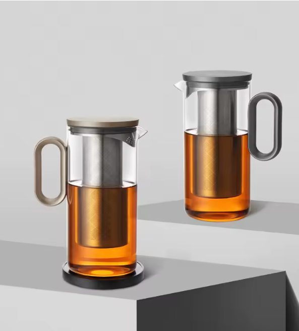 Moderne 900 ml Glas-Teekanne mit Edelstahlsieb und Aluminiumdeckel in nordischem Design

