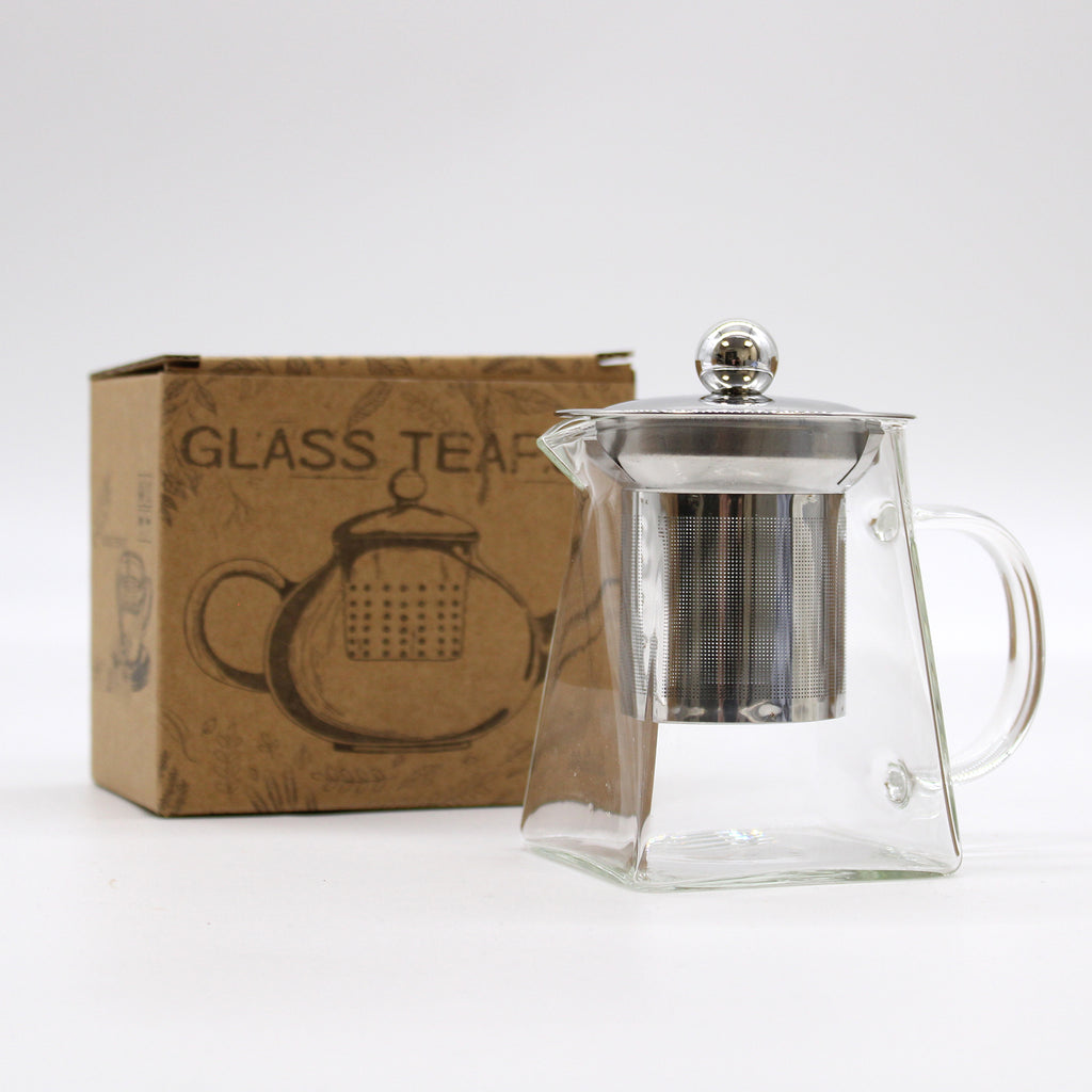 Glasteekanne mit Edelstahl-Siebeinsatz – 350 ml, mit Verpackung und integriertem Teesieb aus Metall