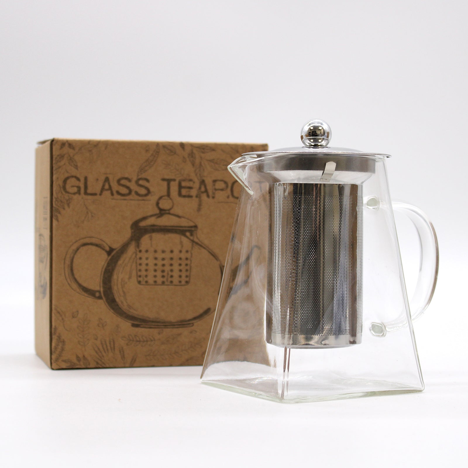 Glasteekanne mit Edelstahl-Siebeinsatz – 750 ml, mit Verpackung und integriertem Teesieb aus Metall
