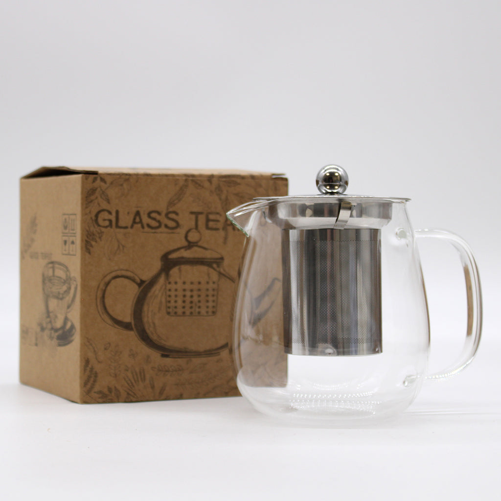 Glasteekanne mit Edelstahl-Siebeinsatz – 550 ml, mit Verpackung und integriertem Teesieb aus Metall
