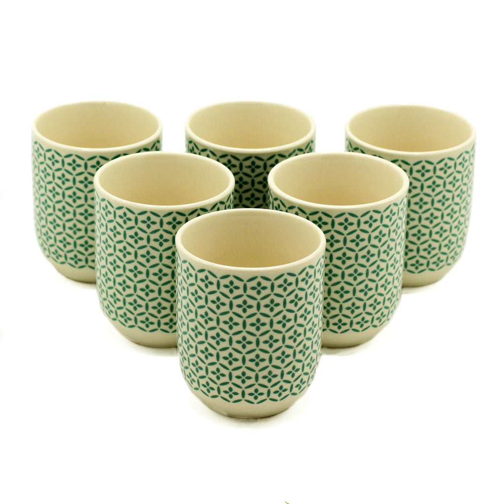 Grüne Kräuter-Teetassen im Set – harmonisches Design mit heller Innenglasur, 190 ml
