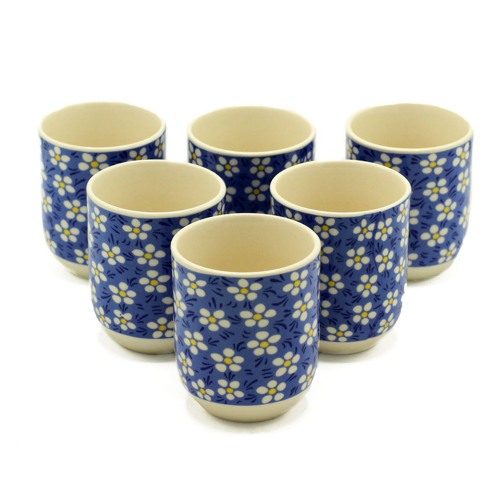 Keramik-Teetassen im 2er-Set mit floralen Blütenmustern in Blau und Beige – 190 ml Fassungsvermögen
