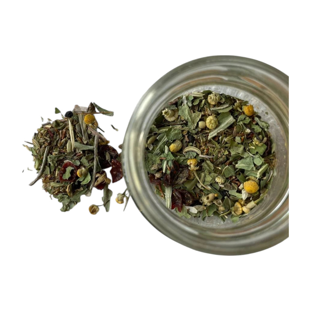 Sanfte Teemischung aus Heidelbeeren, Löwenzahn und Minze – koffeinfrei und bio