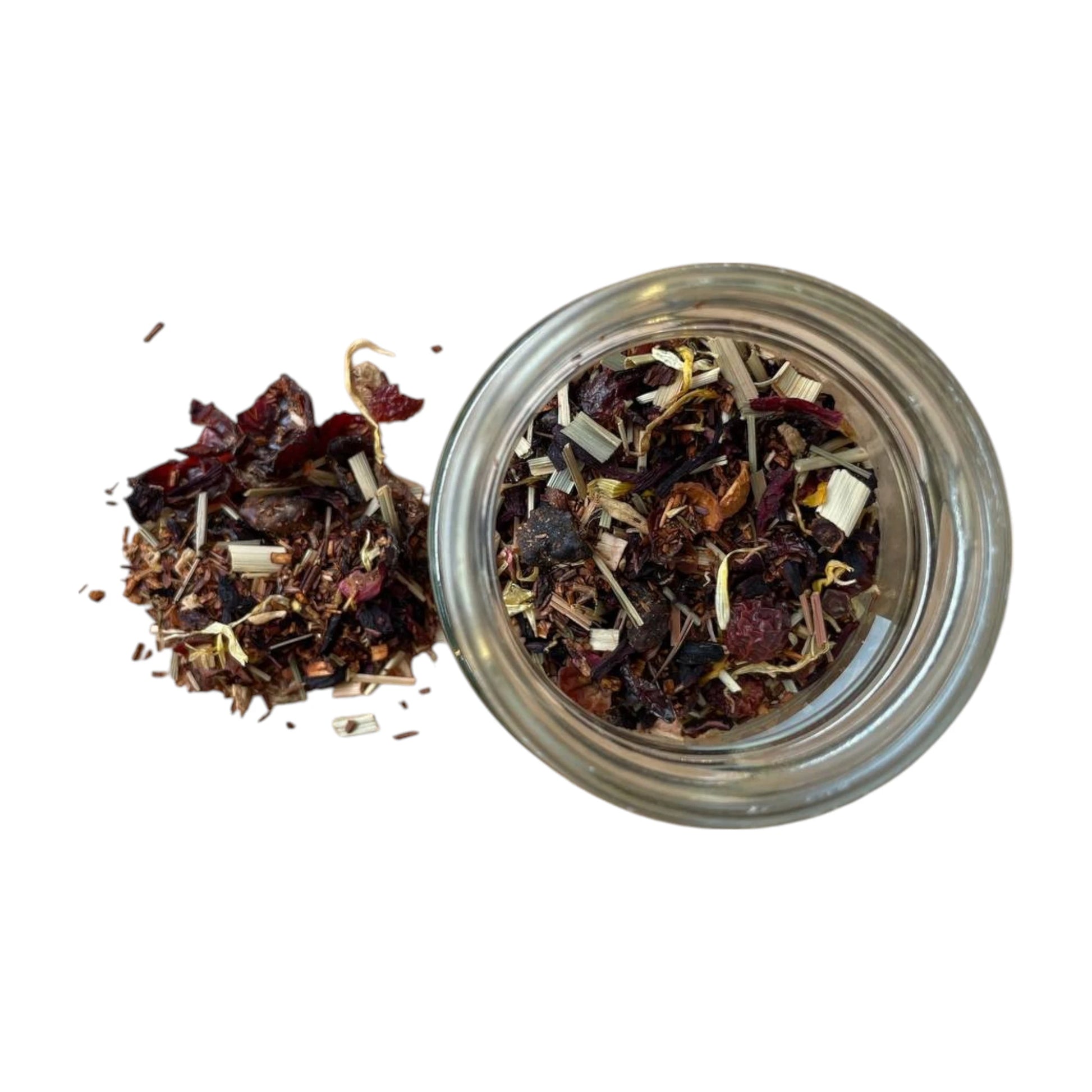 Rhabarber Mango Bio Rooibos Tee – loser Früchtetee mit Mangostücken, Rhabarber und Hibiskus von Potio im Glas oder Beutel
