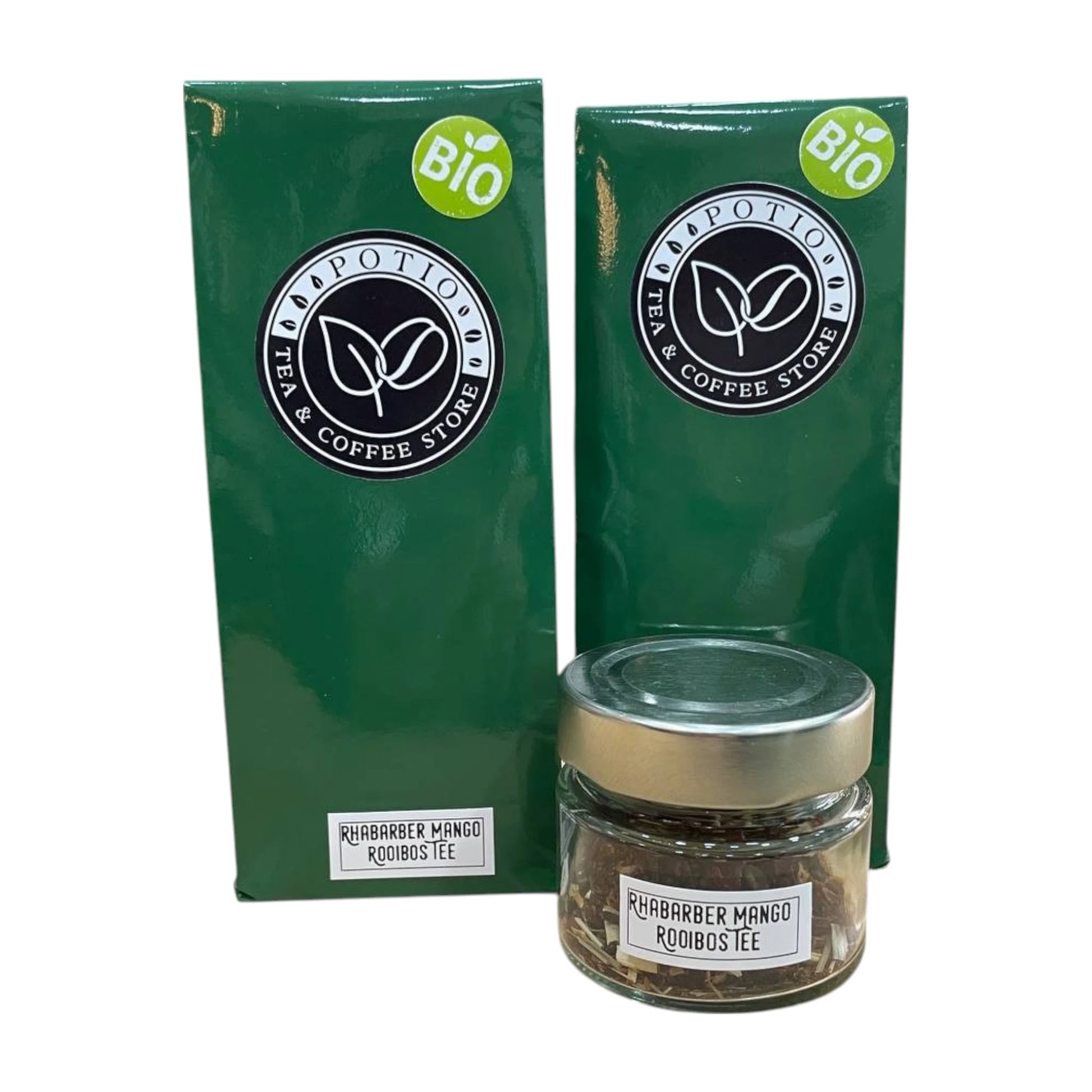 Rhabarber Mango Bio Rooibos Tee – loser Früchtetee mit Mangostücken, Rhabarber und Hibiskus von Potio im Glas oder Beutel