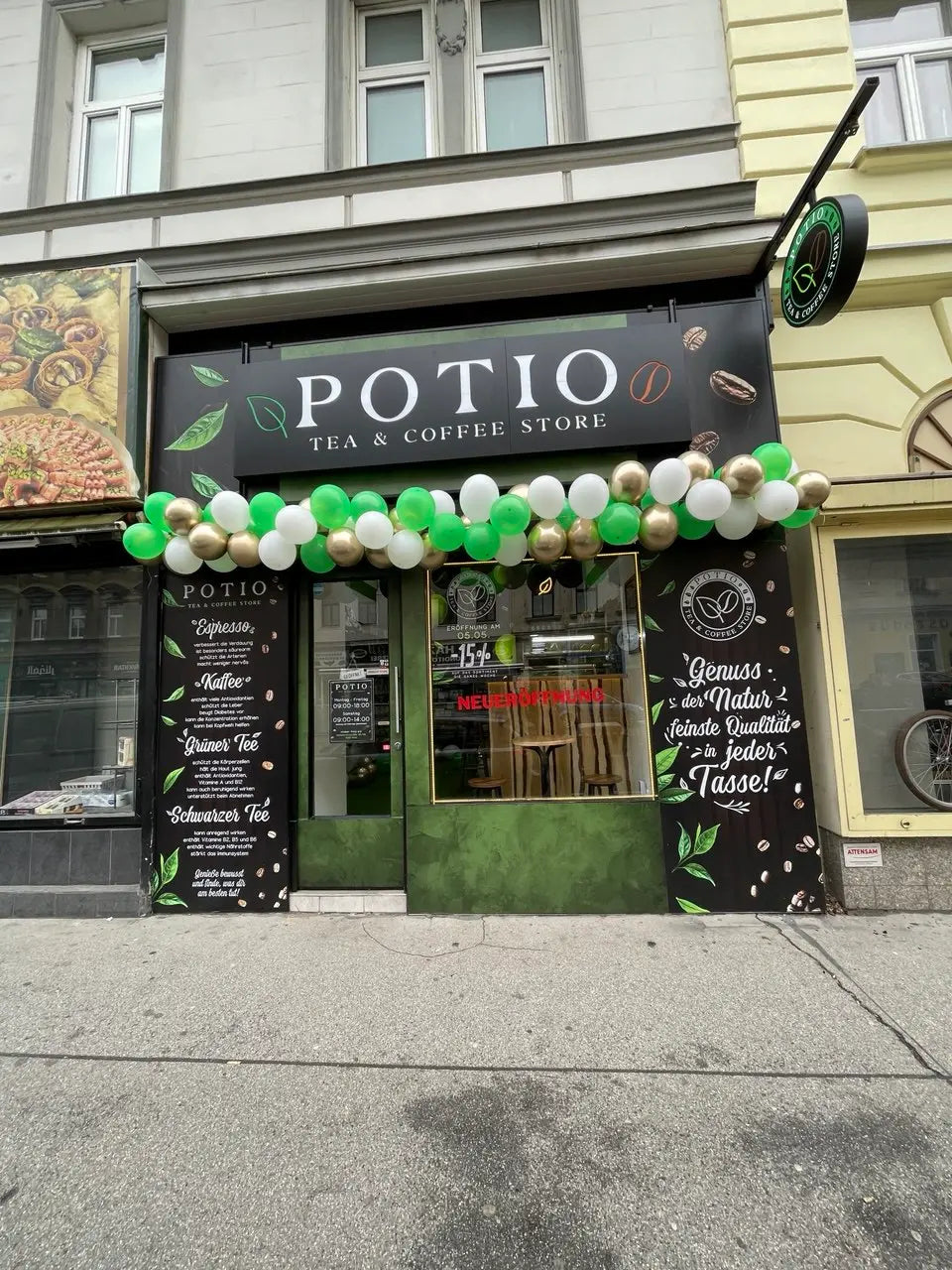Potio Tea & Coffee Store in Wien – Eingang in der Wallensteinstraße 56