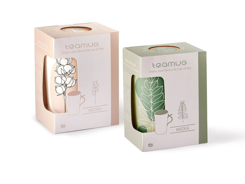Grüner Teamug aus Bone China mit Edelstahlsieb und Bambusdeckel