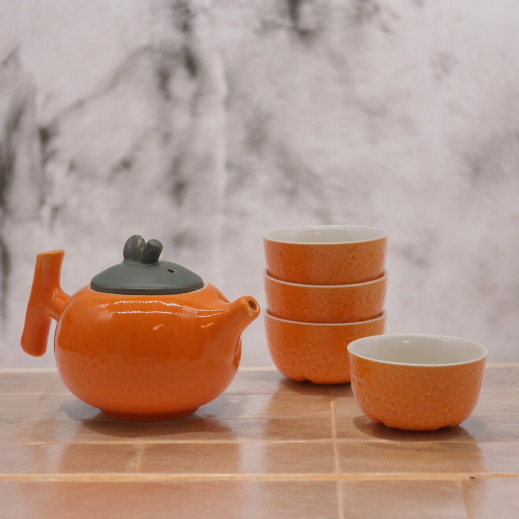 Keramik-Teeset „Kräuter-Orange“ mit eleganter Geschenkverpackung, ideal für besondere Anlässe

