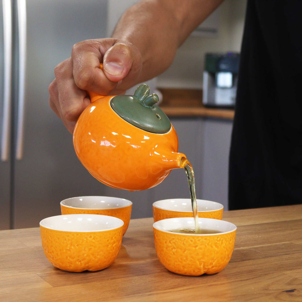 Keramik-Teeset „Kräuter-Orange“ mit eleganter Geschenkverpackung, ideal für besondere Anlässe
