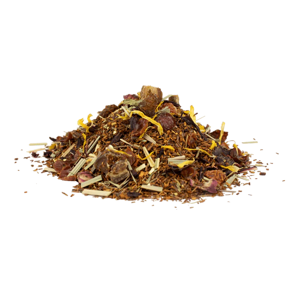 Rhabarber Mango Bio Rooibos Tee – loser Früchtetee mit Mangostücken, Rhabarber und Hibiskus von Potio im Glas oder Beutel