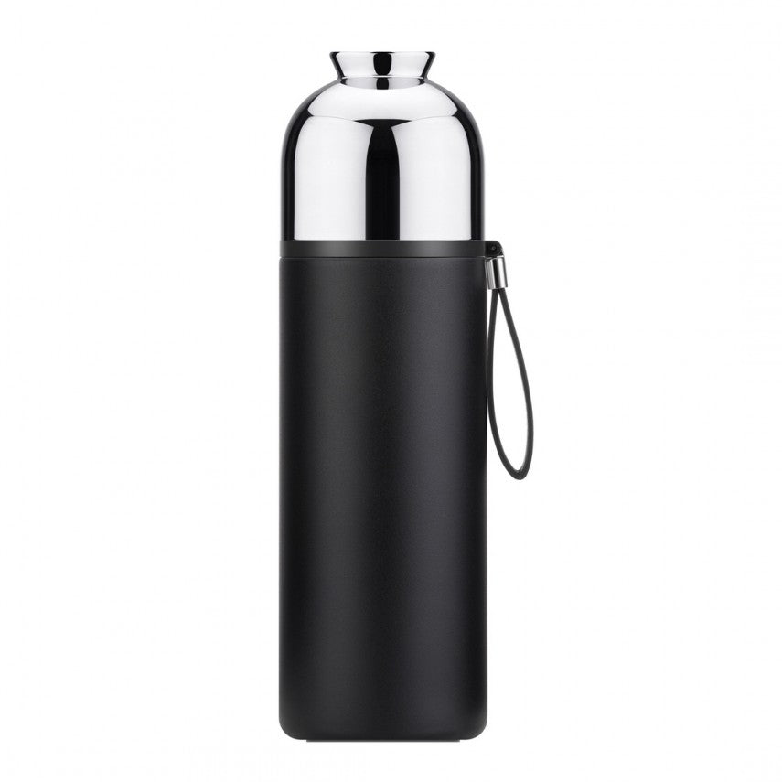 Thermoskanne 400 ml aus Edelstahl in Schwarz mit Trageschlaufe

